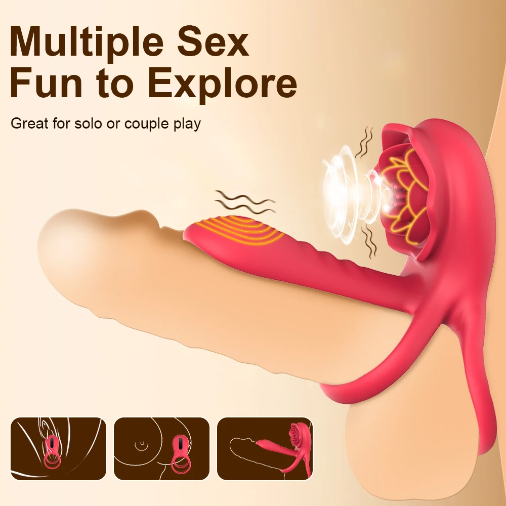 Rose Cock Ring Vibrator Penis Sleeve Sucking Stimulator Remote Control G-spot Erection Ring Clitoral 16